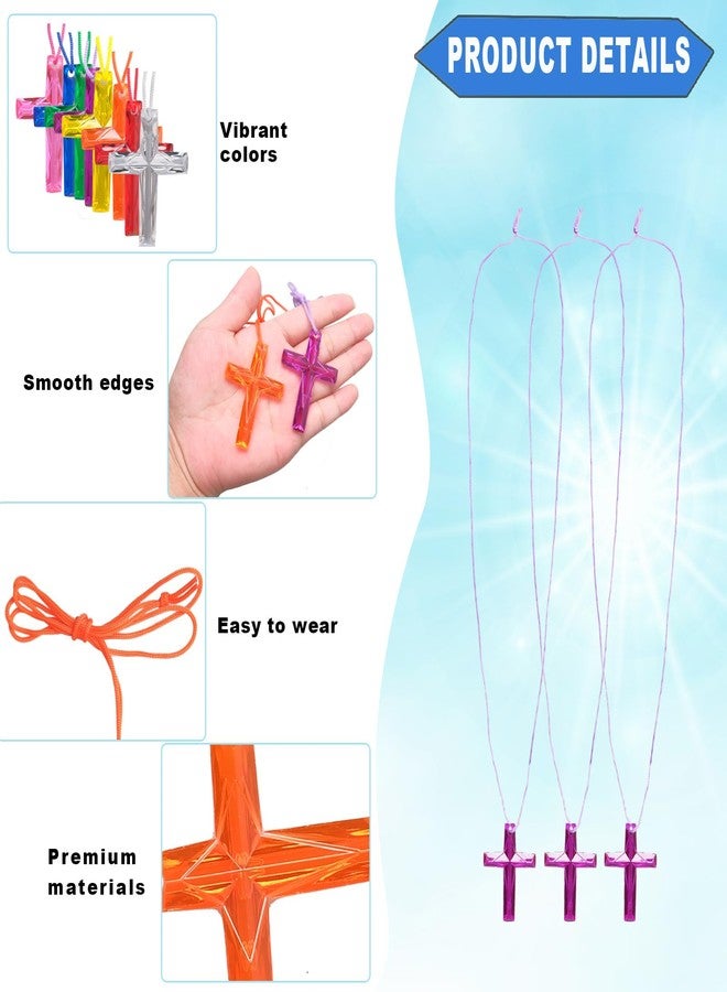 SENONAPO 304 Pcs Crystal Cross Necklace Multicolor Cross Necklace Bulk Colored Cross Necklaces Plastic Crystal Cross Necklace Easter Egg Fillers for School Prizes Christian Religious Party Favors Supplies - Image 3